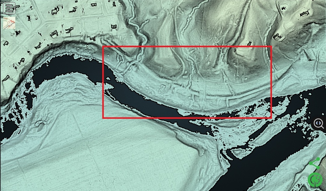 Bare‑earth LiDAR with highlighted anomalies